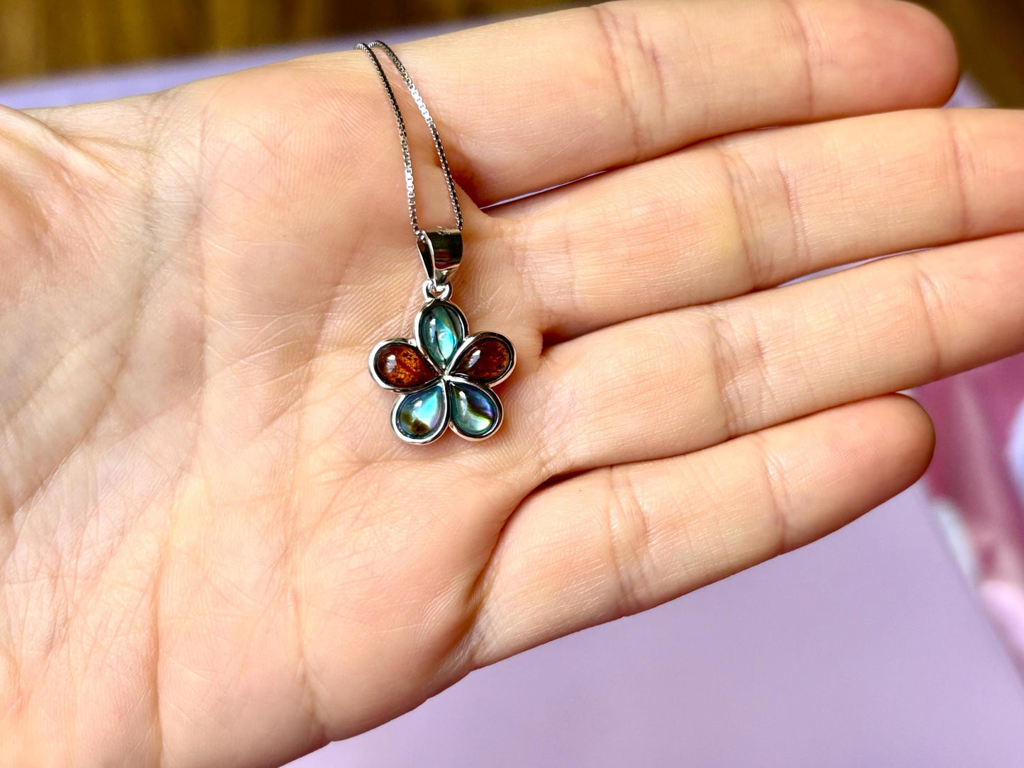Hawaiian Plumeria Flower Necklace Koa Wood Necklace Abalone Shell Necklace 925 Sterling Silver Tarnish Free  Dainty Birthday Gift for Her