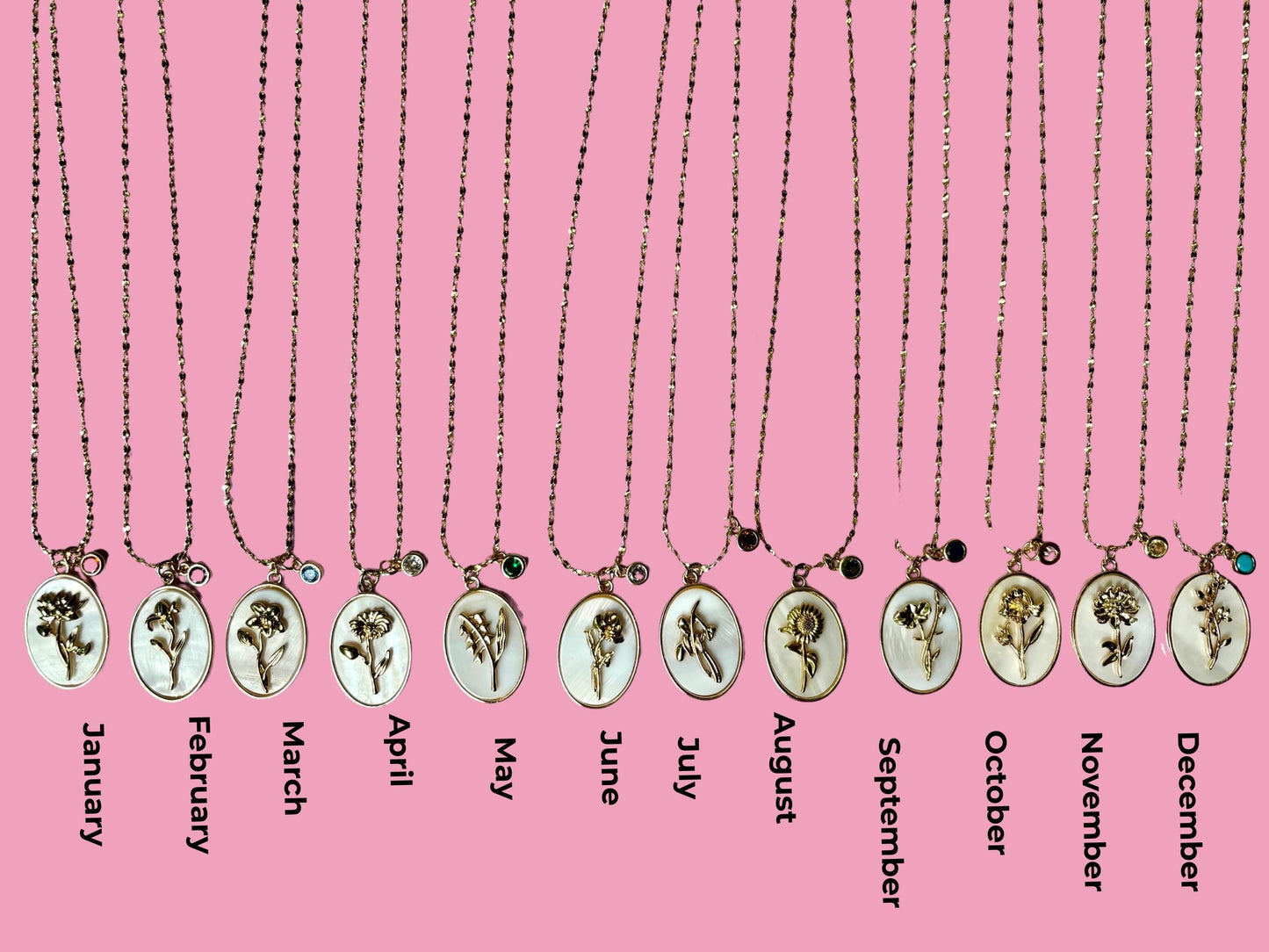 Birth Flower Necklace Stainless Steel 18K Gold Plated Necklace Birthstone Birthday Gift for Her - Gift for Mom , Gift for Girlfriend