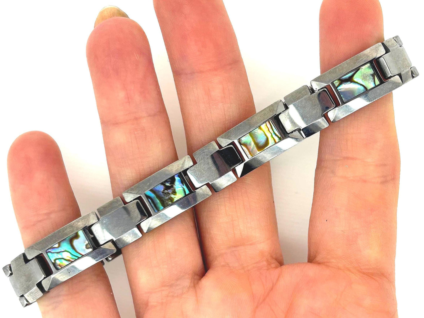 Men’s Tungsten Bracelet with Abalone Inlay – 8 Inch