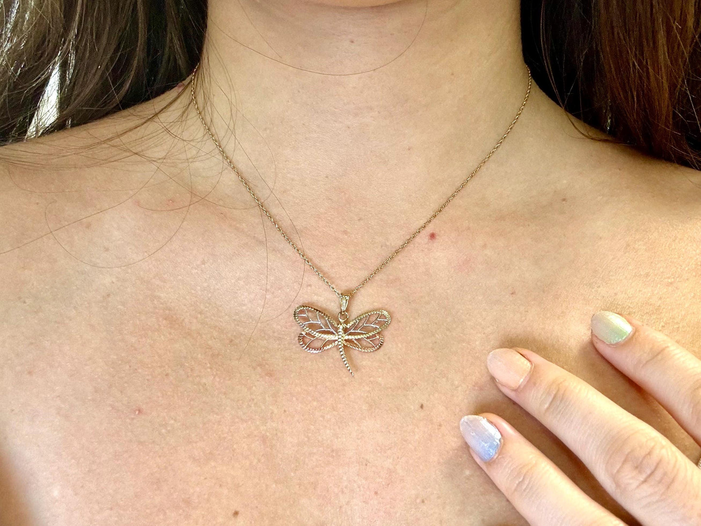 10K Solid Gold Dragonfly Pendant Butterfly Pendant Dragonfly Necklace Gold Pendant Birthday Gift for her Gift for Mom 3 Color Necklace