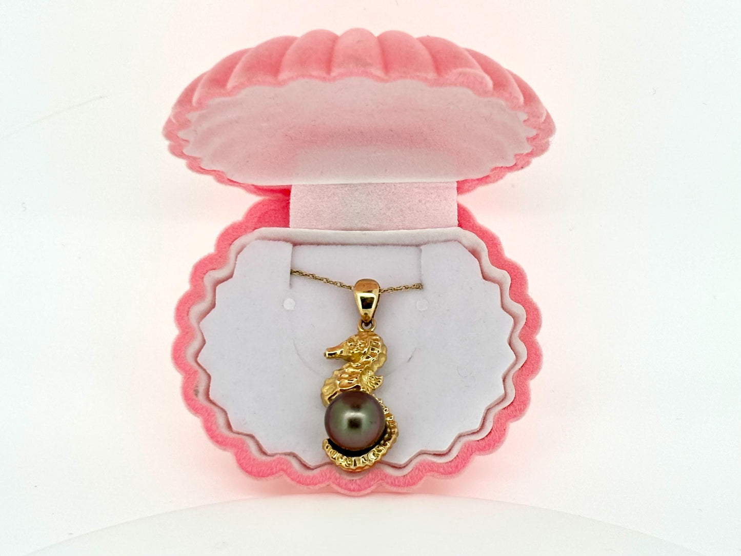 14K Solid Gold Tahitian Pearl Necklace Seahorse Pendant Black Pearl Pendant Seahorse Necklace Birthday Gift For Her Gold Pendant