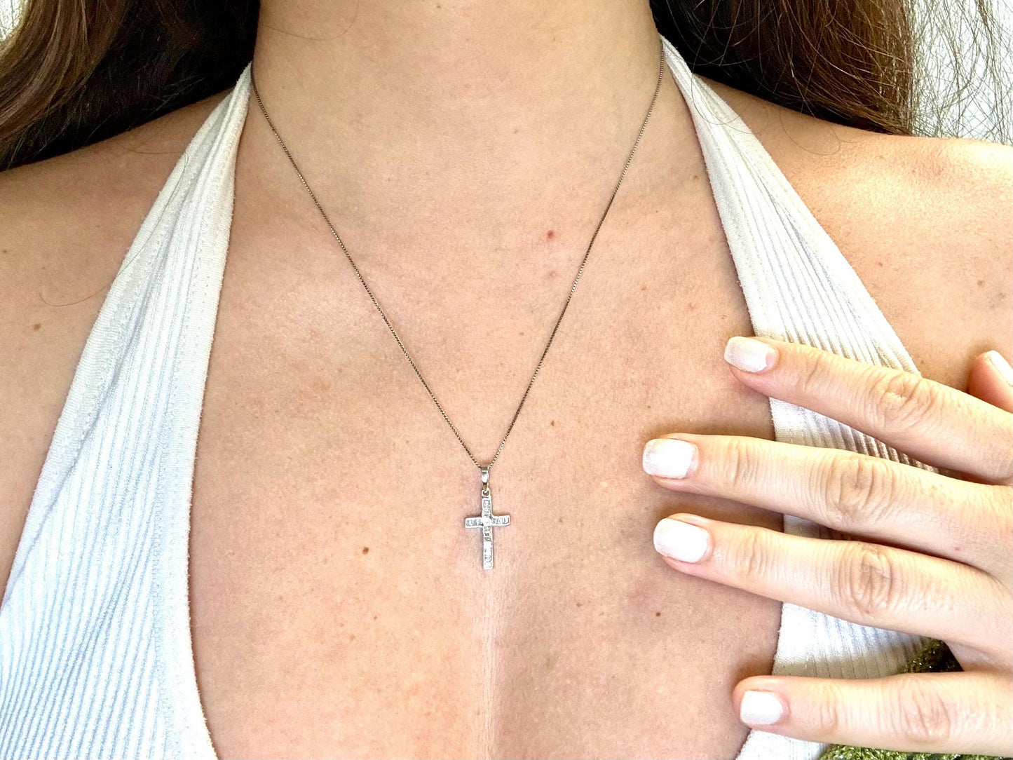 14K Solid White Gold Cross Necklace Jesus Christ Pendant Diamond Cross Christian Gift for her Chritian Gift for Wife Christmas Gift