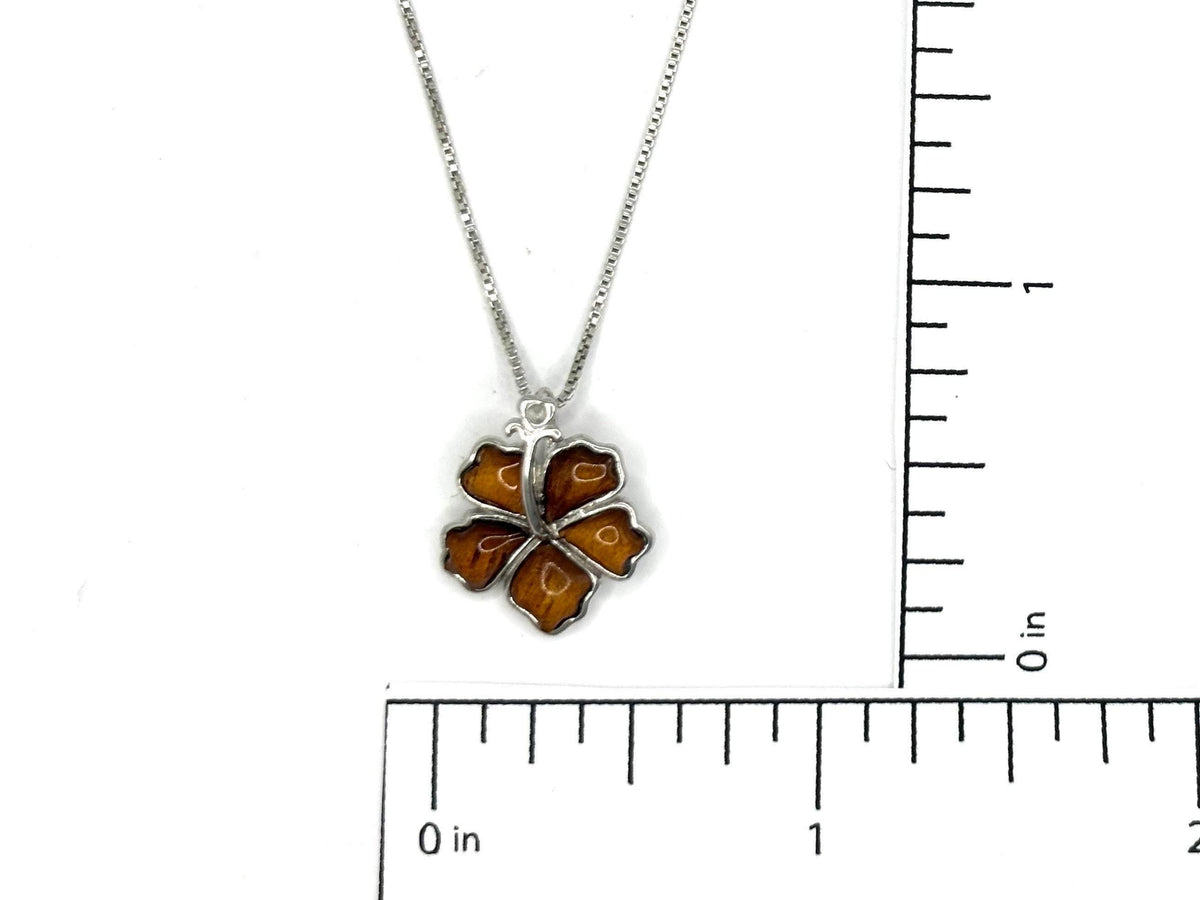 Koa Wood Hibiscus Necklace | 925 Sterling Silver, Rhodium Plated, gift for her, birthday gift, gift for mom – handmade Hawaiian jewelry, Island Goddess Jewelry