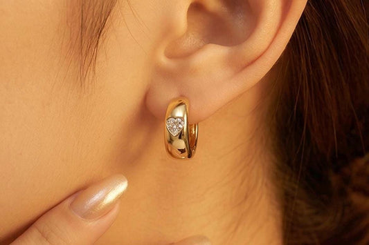 Dainty Hoop Earrings – Gold 14K Plated Heart-Shaped Cubic Zirconia Hoops