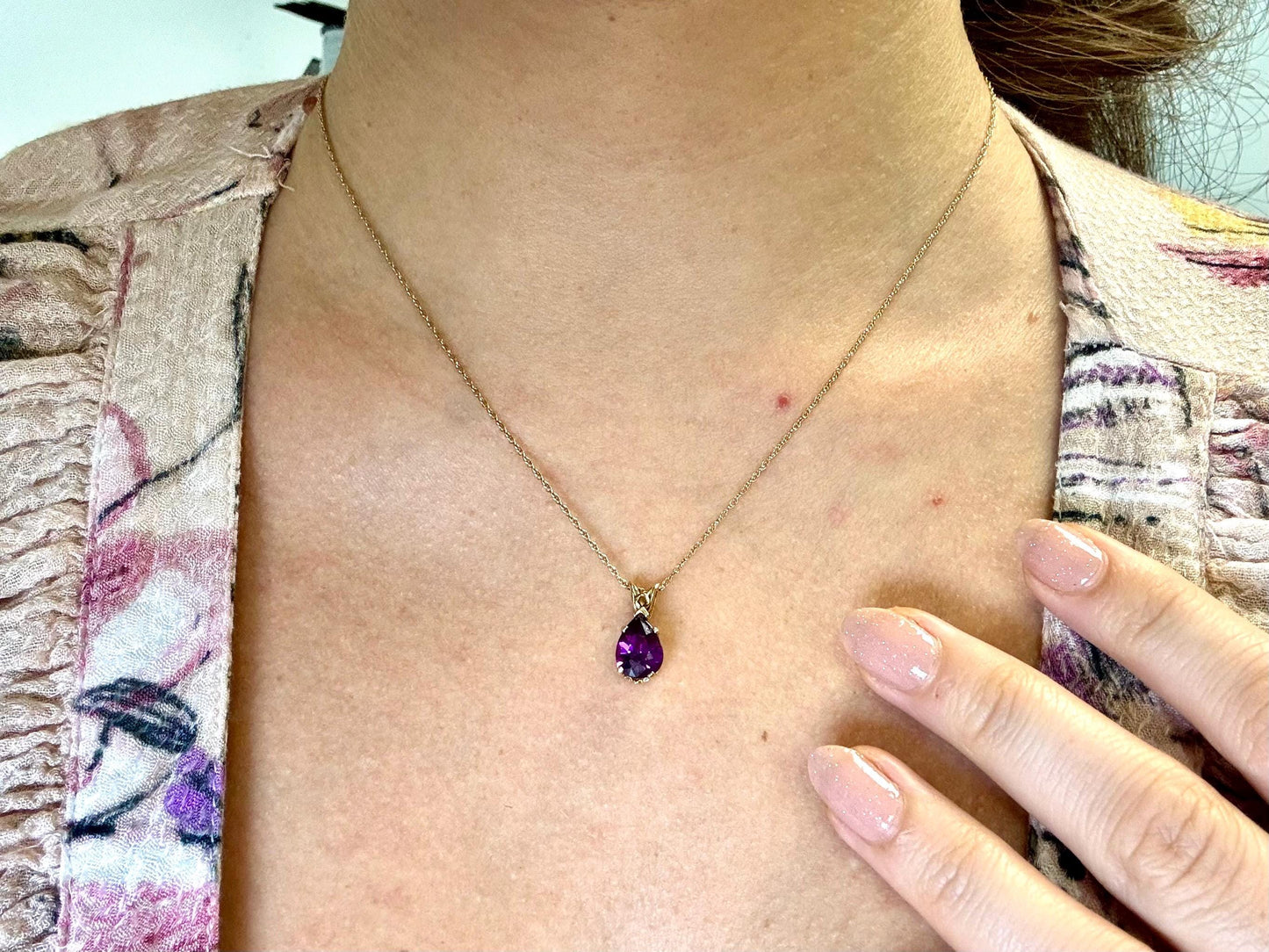 14K Solid Gold Necklace Red Violet Garnet Pendant Garnet Necklace- Genuine January Birthstone Jewelry, Birthday Gift for Her Purple Pendant