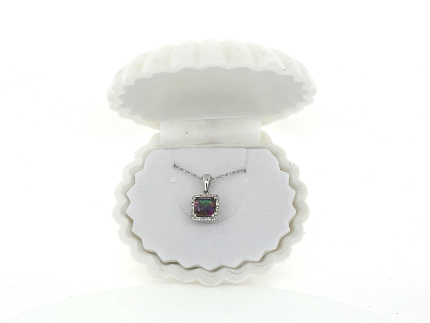 Mystic Topaz Diamond Pendant 14K White Gold 1.28 Carat - Rainbow Necklace, Dainty Necklace Charm , Birthday Gift for Her Gift For Mom