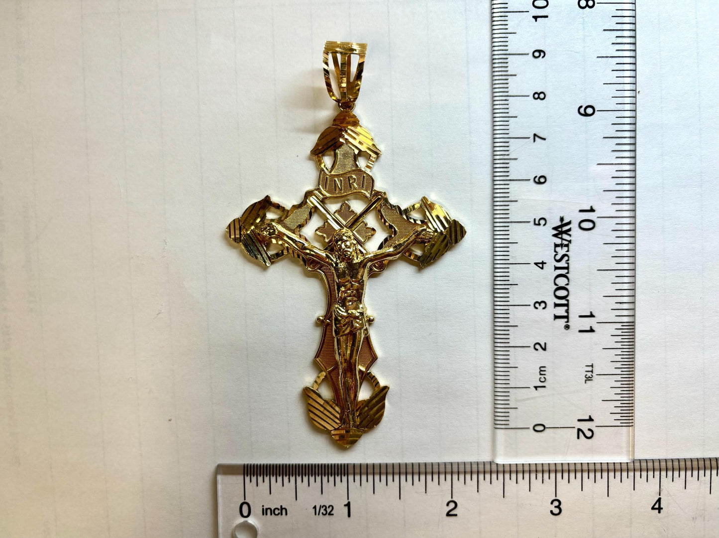 14K Solid Yellow Gold Cross Necklace Jesus Christ Pendant Giant Elegant Christian Gift for her Chritian Gift for Wife Christmas Gift