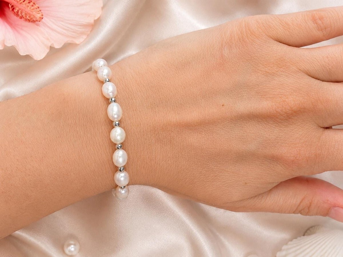 White Pearl Bracelet, Adjustable Silver Bridal Jewelry Gift For Her, wedding, hawaii, ocean – handmade Hawaiian jewelry, Island Goddess Jewelry