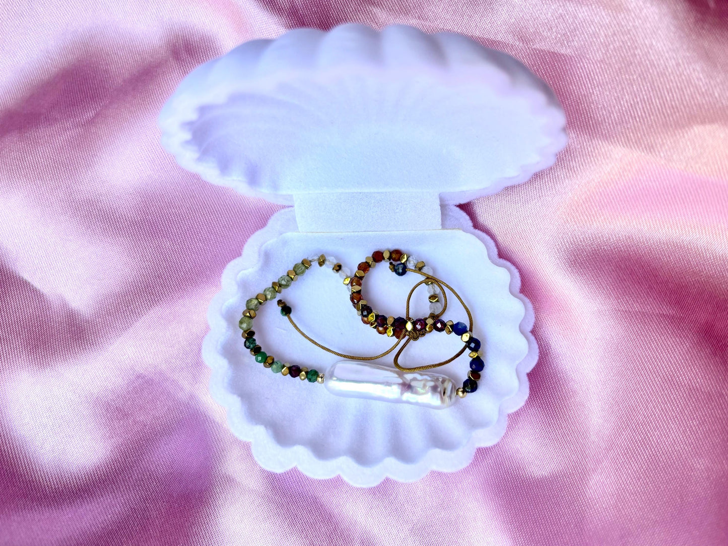 Rainbow Tourmaline Chakra Bracelet Genuine Natural Freshwater White Pearl Bracelet, Adjustable Gold Stainless Steel Birthday Gift for Her