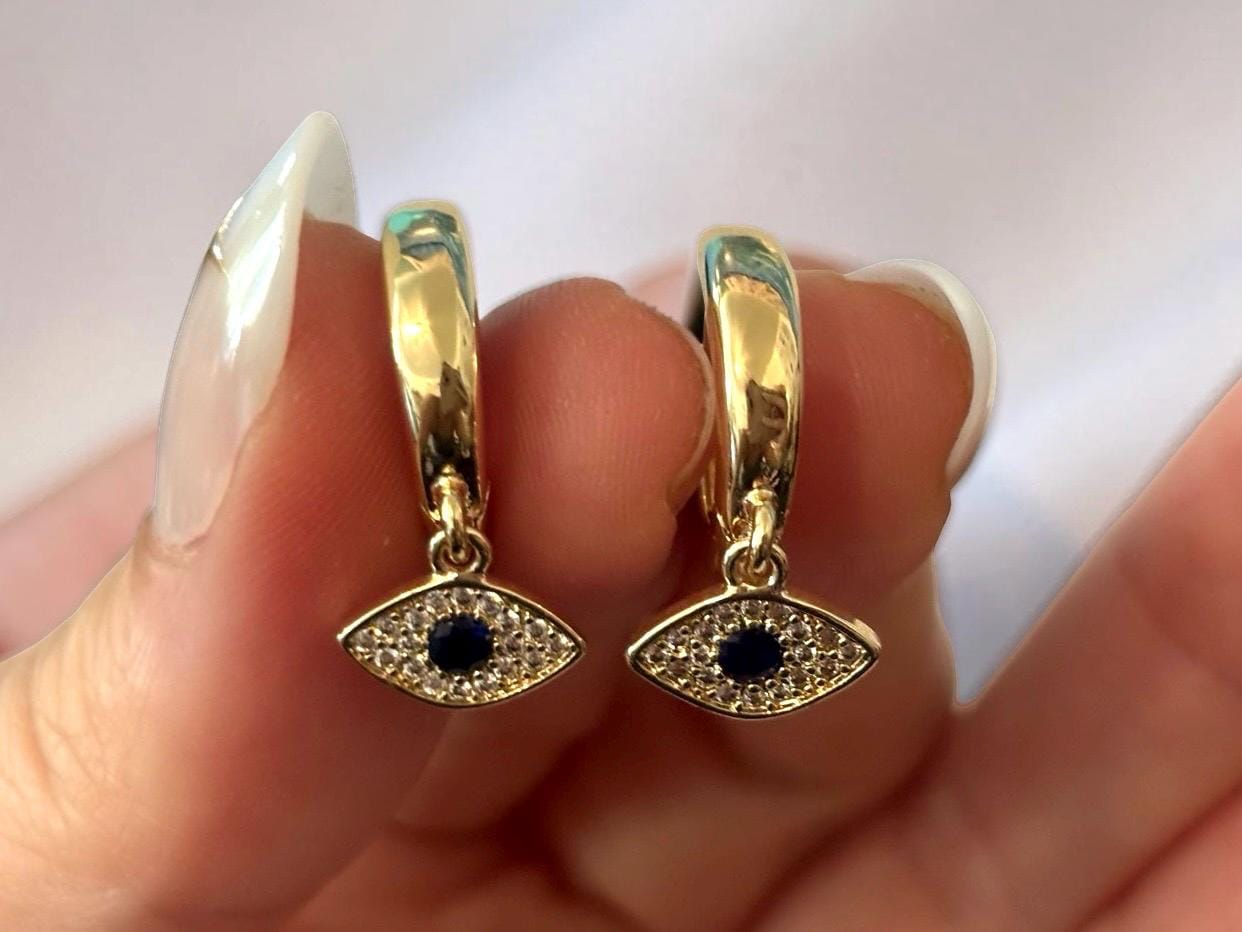 Evil Eye Hoop Earrings – Dainty Protection Gold Hoops With Sparkling Cubic Zirconia