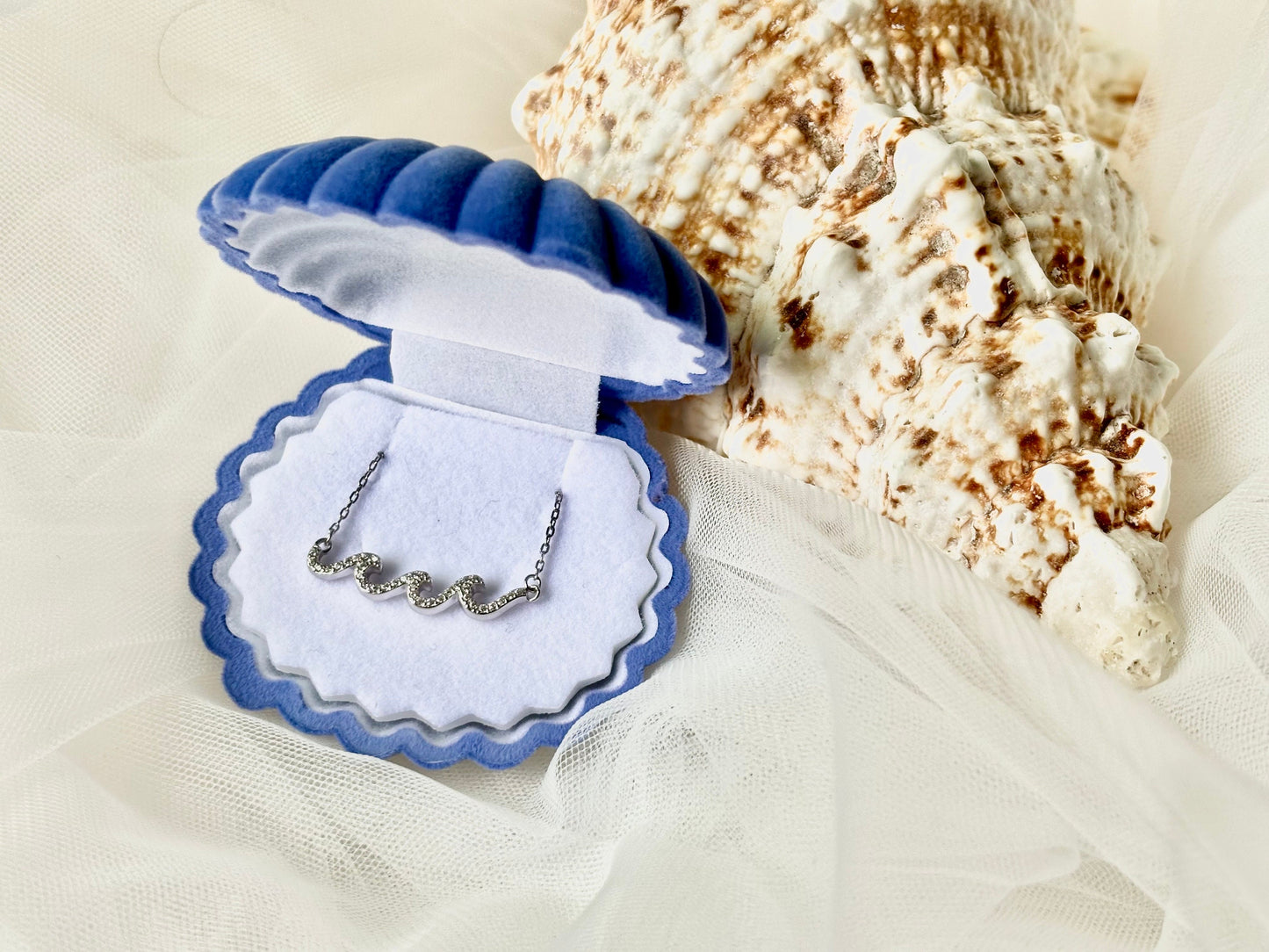 Hawaiian Wave Necklace 925 Sterling Silver Tarnish Free with Cute Shell Charms Oceanlover Gift for her Dainty Necklace Bridesmaid Beach Gift