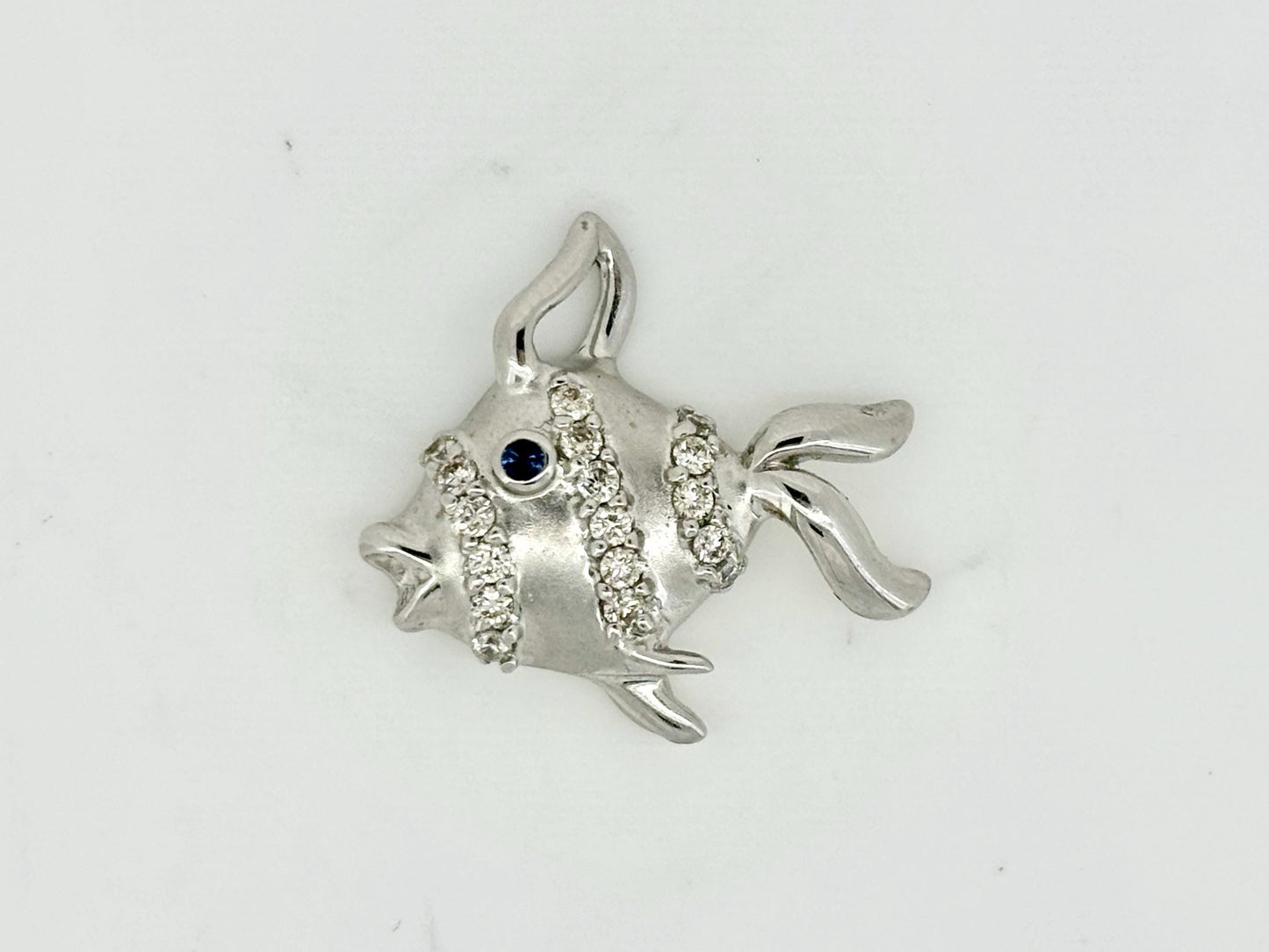 14K White Gold Fish Pendant, Fish Necklace Diamond Necklace Sapphire Pendant Birthday Gift For Her For mom Anniversary Gift Christmas Gift