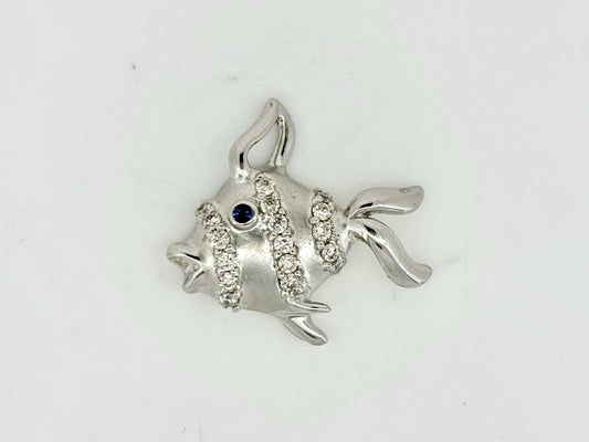 14K White Gold Fish Pendant, Fish Necklace Diamond Necklace Sapphire Pendant Birthday Gift For Her For mom Anniversary Gift Christmas Gift