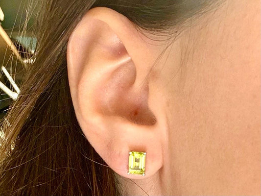 14K Gold Green Earrings Peridot Earrings Peridot Studs Princess Cut Hawaiian Diamond Peles Tears - Birthday Gift for Her Gift For Mom