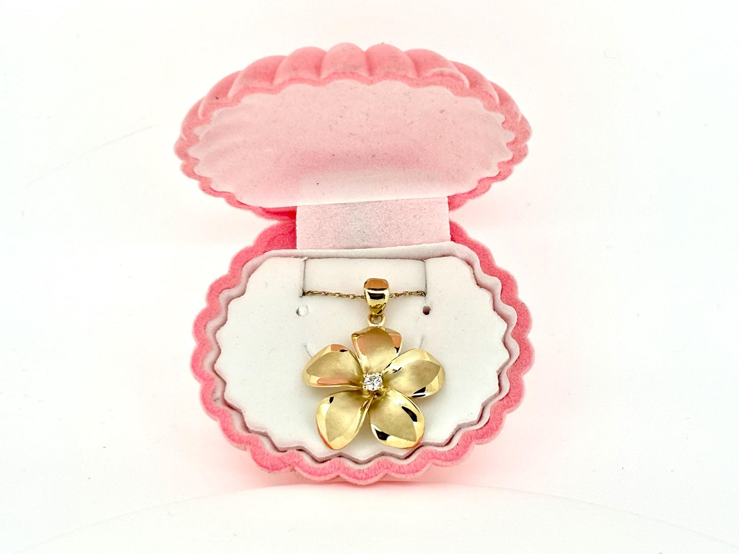 14K Solid Gold Plumeria Pendant Flower Pendant Necklace Gold Pendant Birthday Gift for her Gift for Mom Flower Necklace Diamond Pendant