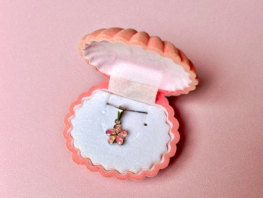 Dainty Pink Opal Plumeria Flower Necklace Tarnish Free with chain Girly Minimalist Floral Gift for Her Gift for Mom 925 Sterling Silver