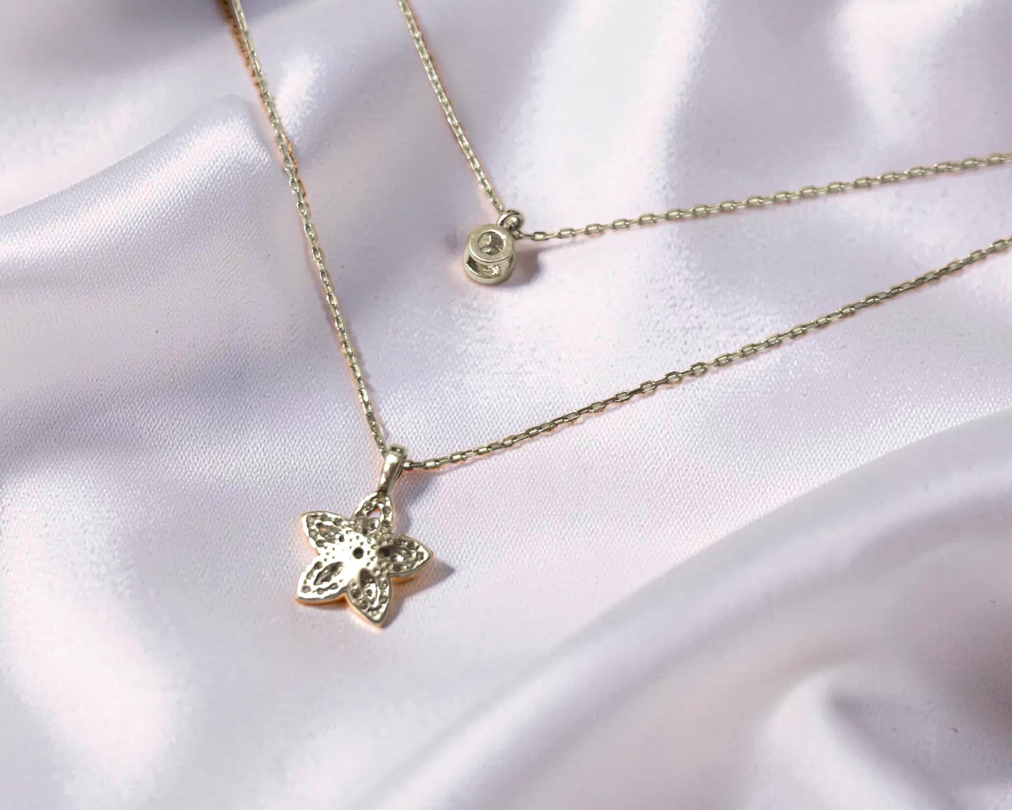 Gold Flower Necklace – Double Layer Floral Pendant With Cubic Zirconia Sparkle