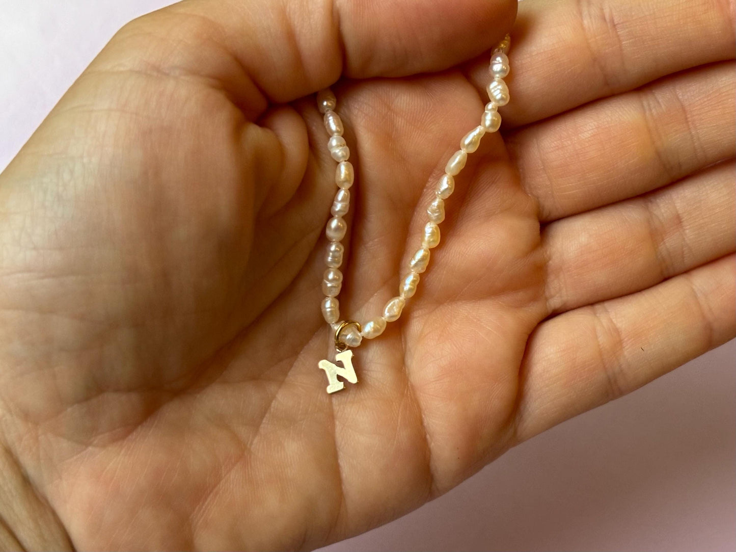 First Letter Necklace Genuine Freshwater White Pearl Necklace Name Necklace Gift for Girlfriend Gold Filled Tarnish Free Dainty Gift For Her