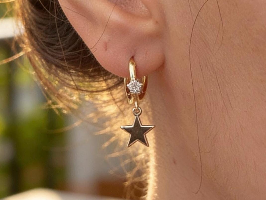 North Star Earrings – Stackable Gold Plated Stainless Steel with Sparkling Cubic Zirconia