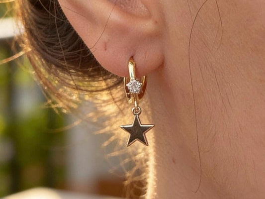 North Star Earrings – Stackable Gold Plated Stainless Steel with Sparkling Cubic Zirconia