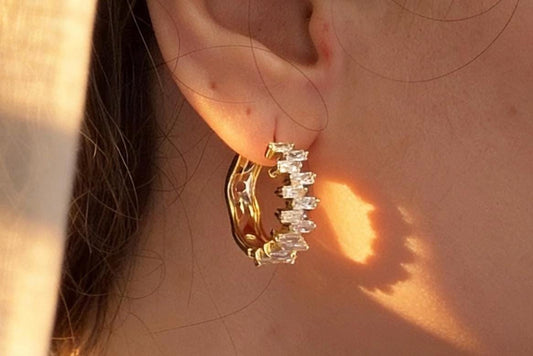 Dainty Hoop Earrings – 14K Gold Plated Cubic Zirconia Sparkling Hoops Gift