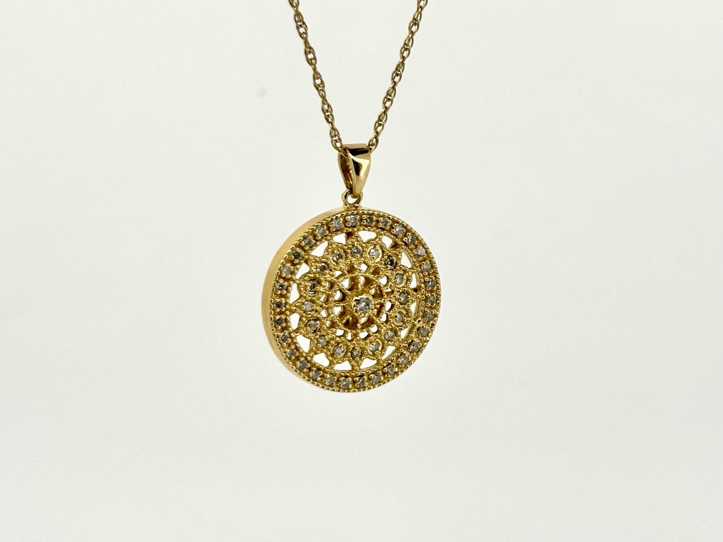 14K Yellow Gold Mandala Pendant with Diamonds, 17mm Round Dainty Gold Necklace, Everyday Jewelry, Anniversary Gift, Unique Gift for Women