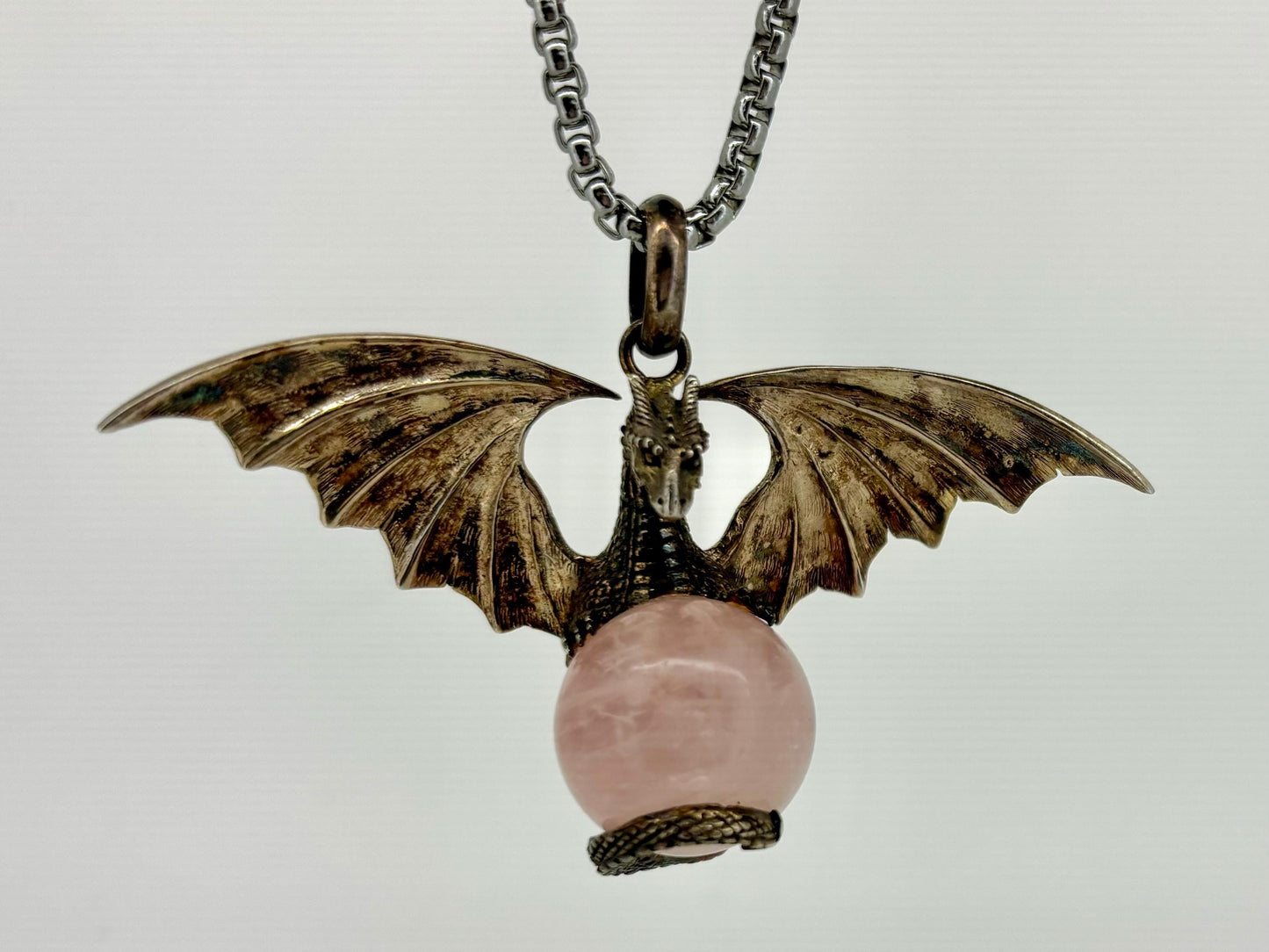 Dragon Necklace Dragon Pendant Halloween Necklace Costume Jewelry Rose Quartz Pendant Witch Jewelry Witch Pendant