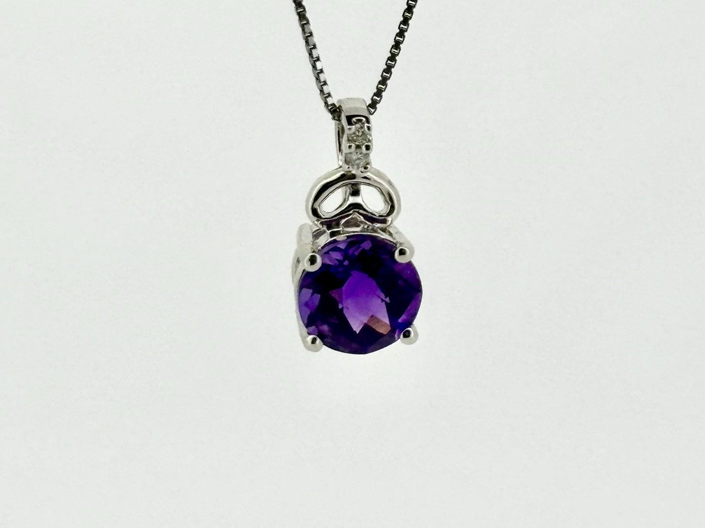 14K White Gold Amethyst Pendant With Diamond Necklace February Birthstone Gift, Amethyst Nexklace, Birthday Gift for Her