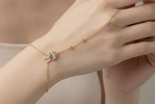 Evil Eye Bracelet – 14K Gold Plated Hand Chain With Cubic Zirconia Sparkle