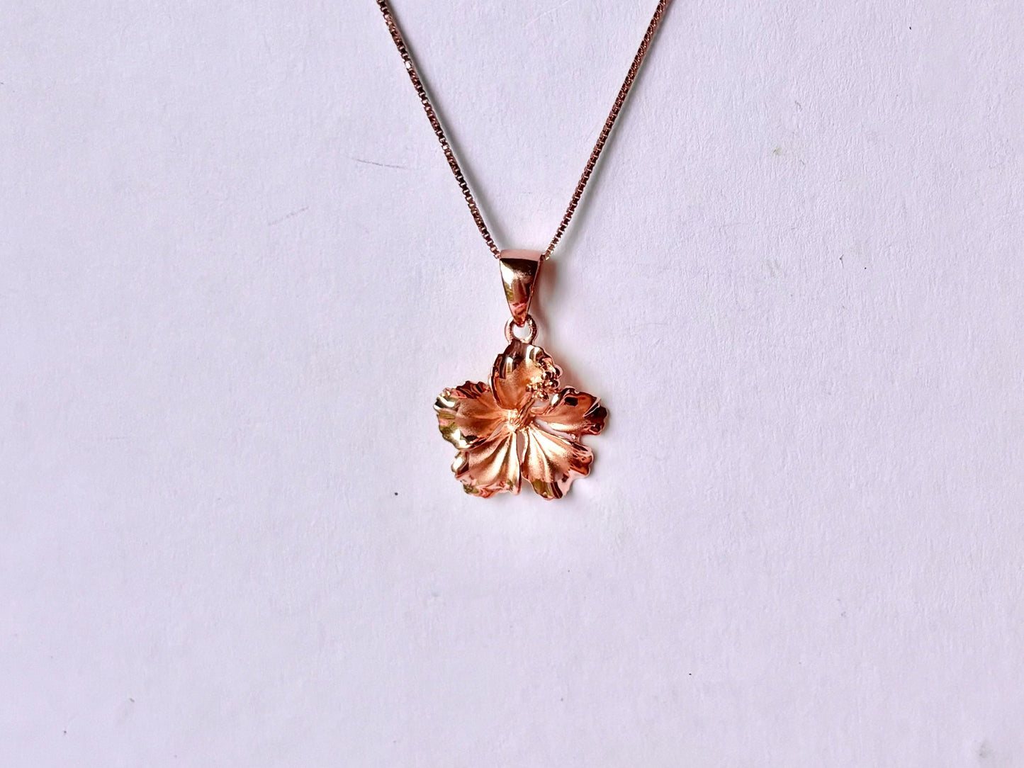 Hawaiian Hibiscus Flower Rose Gold Elegant Necklace 925 Sterling Silver with chain Cute Gift for Mom Mother Wife Girlfriend Romantic