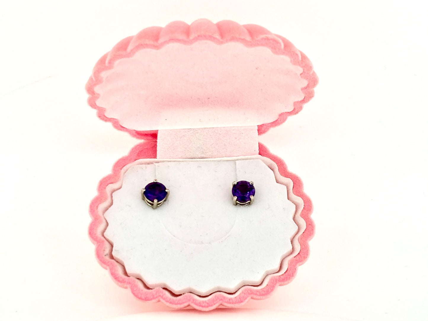 14k Solid White Gold Amethyst Earrings, February Birthstone, Birthday Gift For Her, Gift For Mom, Anniversary Gift, Elegant Amethyst Stud