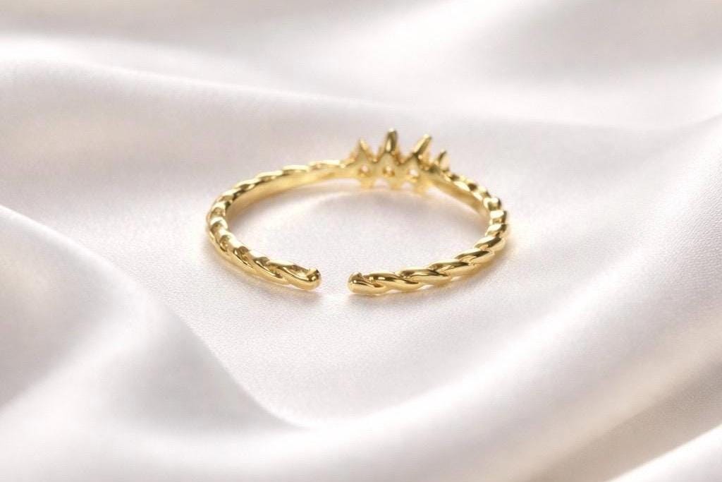 Adjustable Stackable Ring – Stainless Steel 3 Stone Band with Sparkling Cubic Zirconia