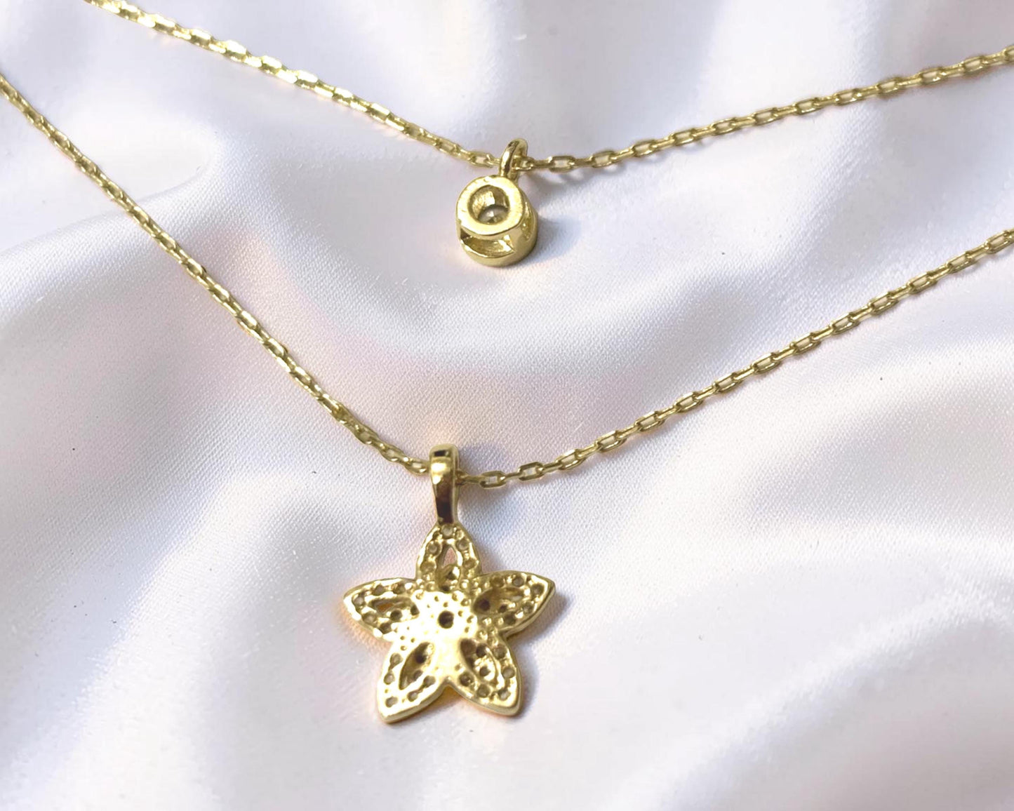 Gold Flower Necklace – Dainty Floral Pendant with Cubic Zirconia, Minimalist Layered Jewelry