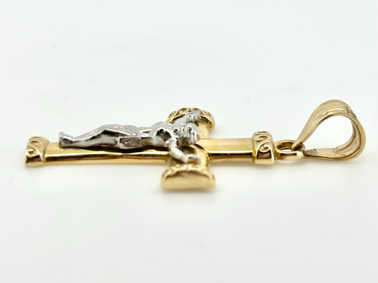 14K Solid Yellow Gold Cross Necklace Jesus Christ Pendant Giant Elegant Christian Gift for her Chritian Gift for Wife Christmas Gift