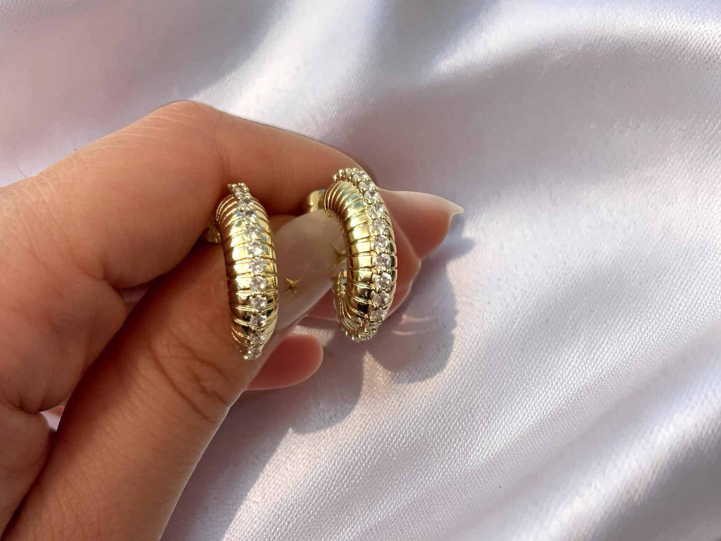 Shell Stud Earrings – Dainty Gold Studs with CZ Stone | Gift for Her