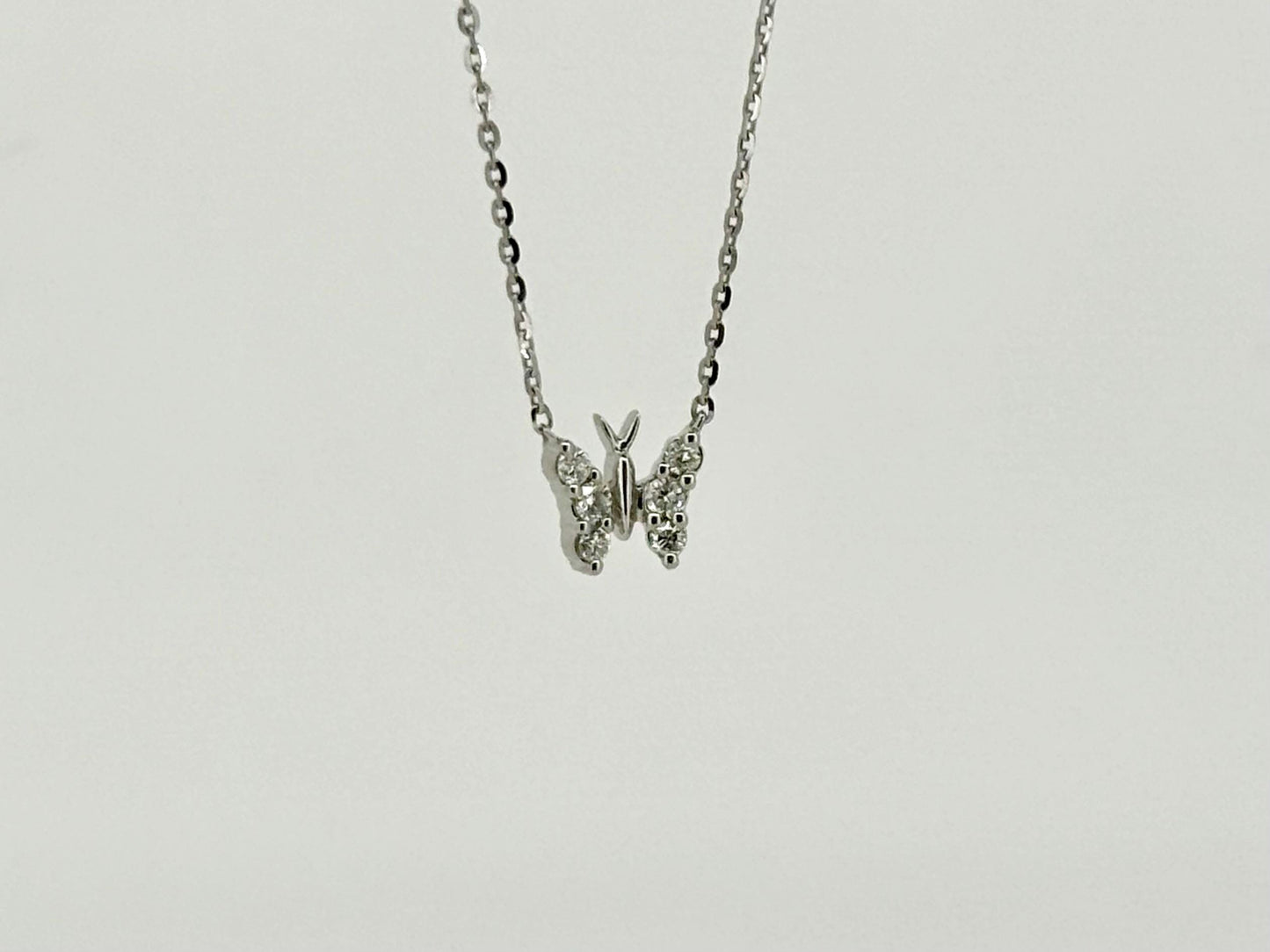 14K White Gold Diamond Butterfly Pendant Necklace 1.3g,  Gift for Her, Nature-Inspired Jewelry, For girlfriends, Birthday and Surprise gift.