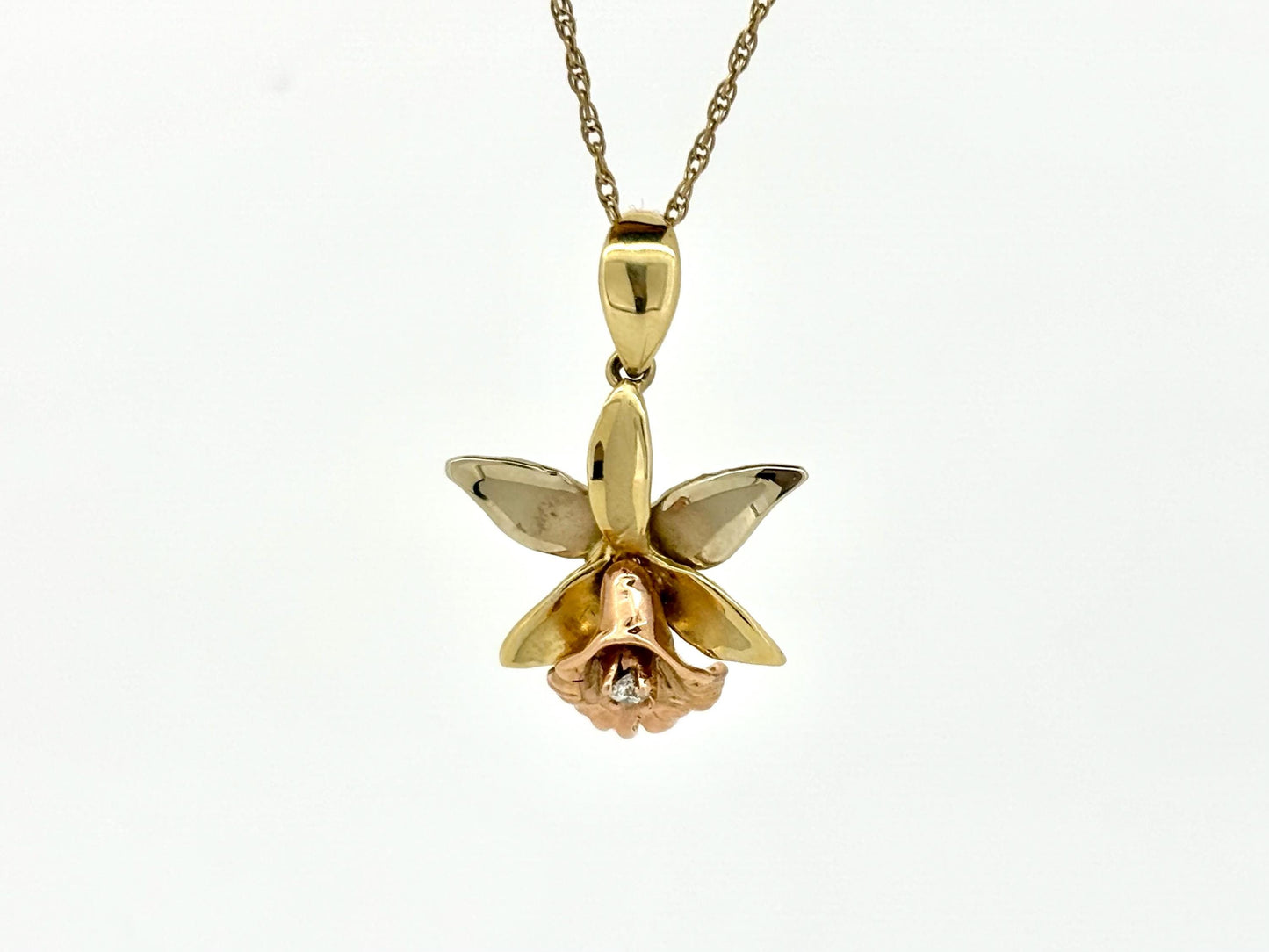 14K Solid Gold Orchid Pendant with 0.2 ct Diamond Flower Pendant Orchid Necklace Gold Pendant Birthday Gift for her for Mom Flower Necklace