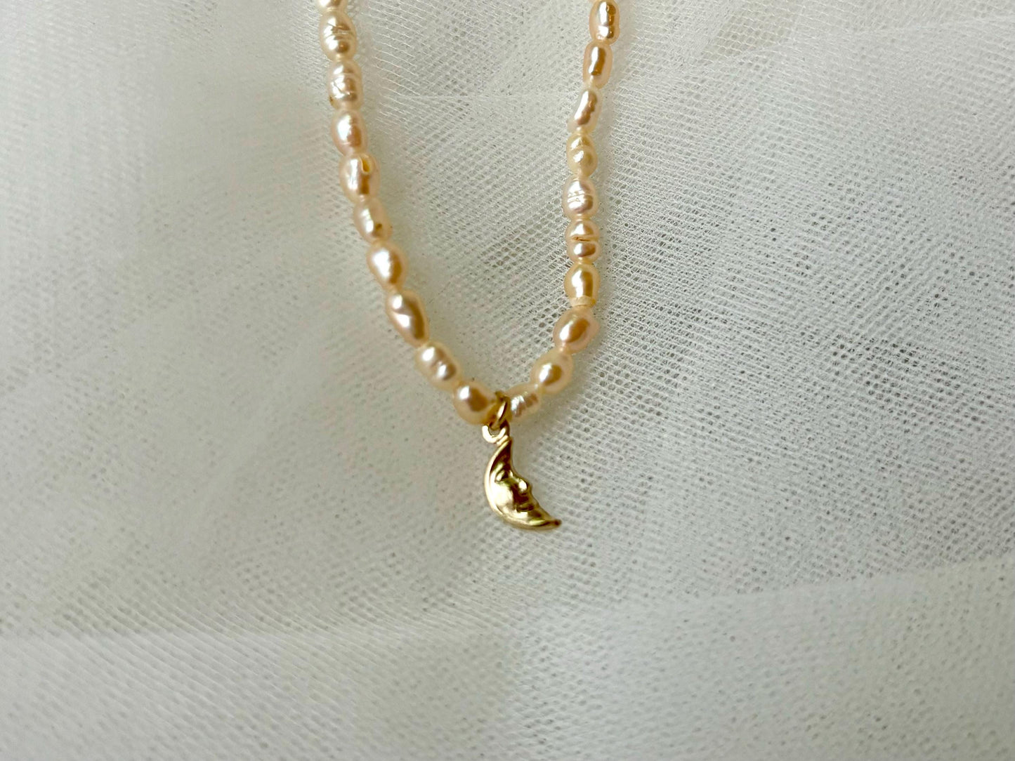Gold Moon Necklace Genuine Freshwater White Pearl Necklace Spirit Gift for Girlfriend Celestial Gold Filled Tarnish Free Dainty Gift For Her