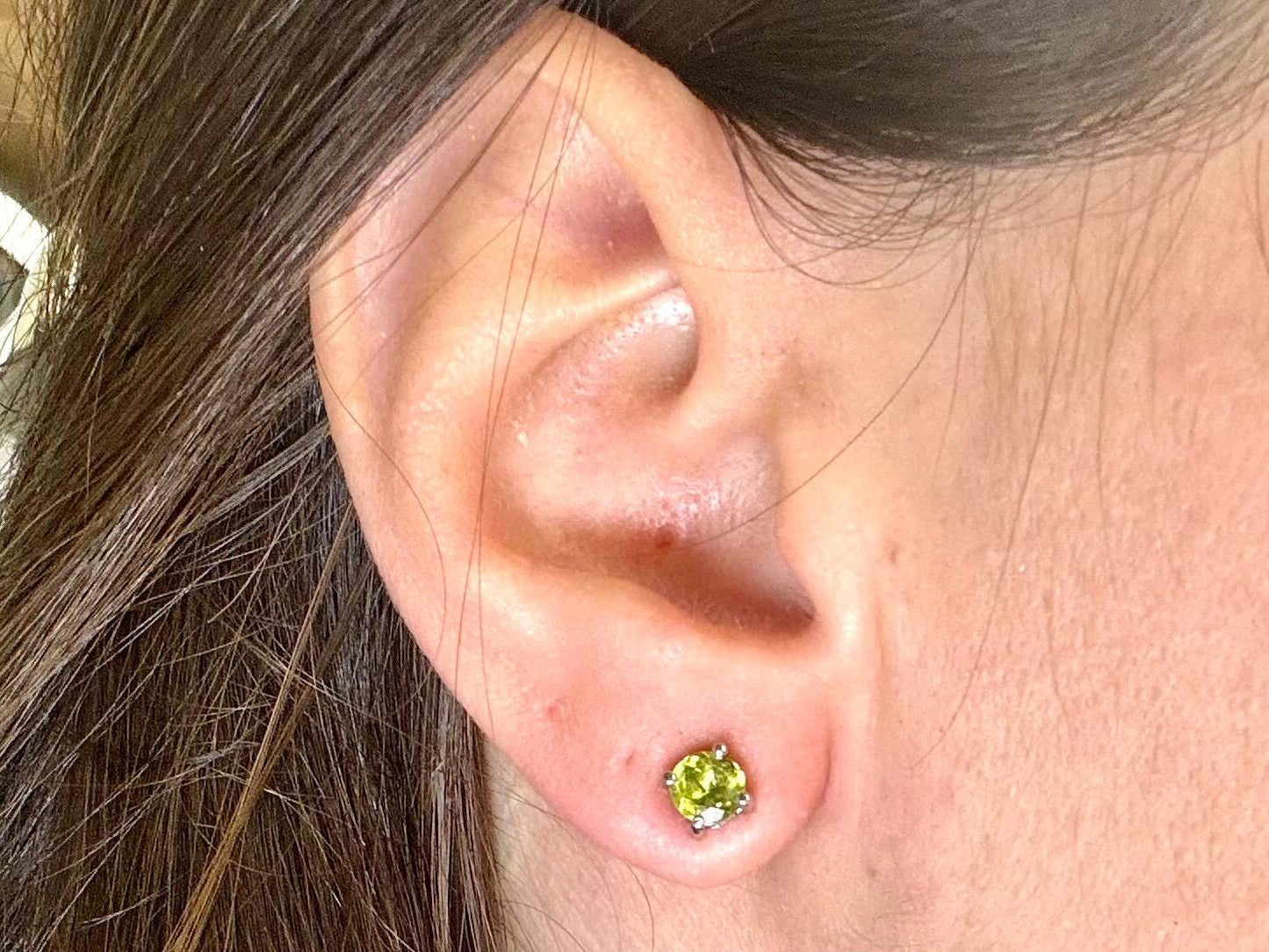 14K Solid Gold Earrings Peridot Earrings Hawaiian Diamond Peles Tears - Birthday Gift for Her Gift For Mom Peridot Studs Green Earrings
