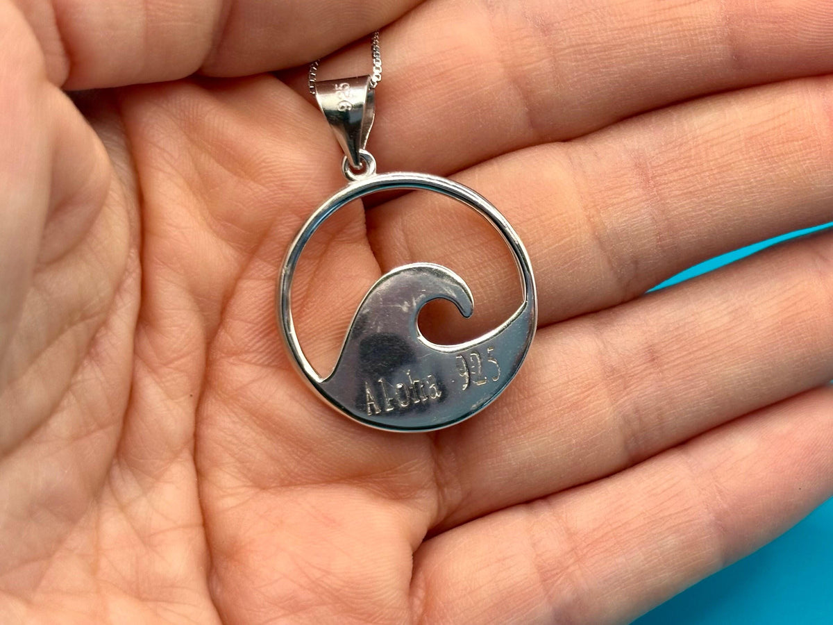 Koa Wood Wave Necklace, Rhodium Plated Sterling Silver, Hawaii, ocean, gift, nontarnish – handmade Hawaiian jewelry, Island Goddess Jewelry