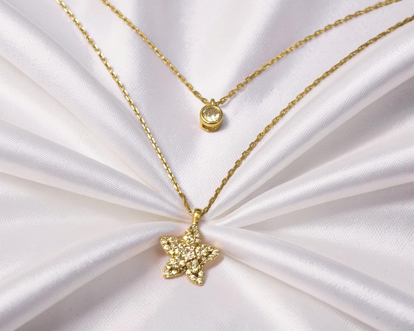 Gold Flower Necklace – Dainty Floral Pendant with Cubic Zirconia, Minimalist Layered Jewelry