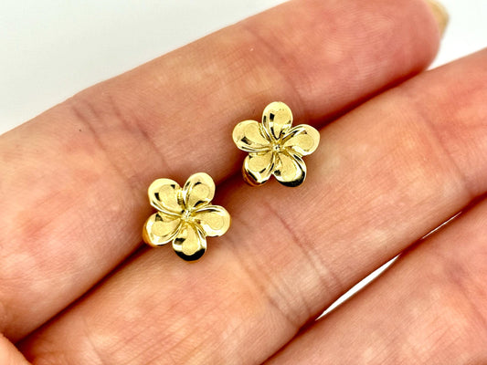 14K Solid Gold Plumeria Flower Studs Gold Earrings Gold Studs Birthday Gift for her Gift for Mom Flower Earrings