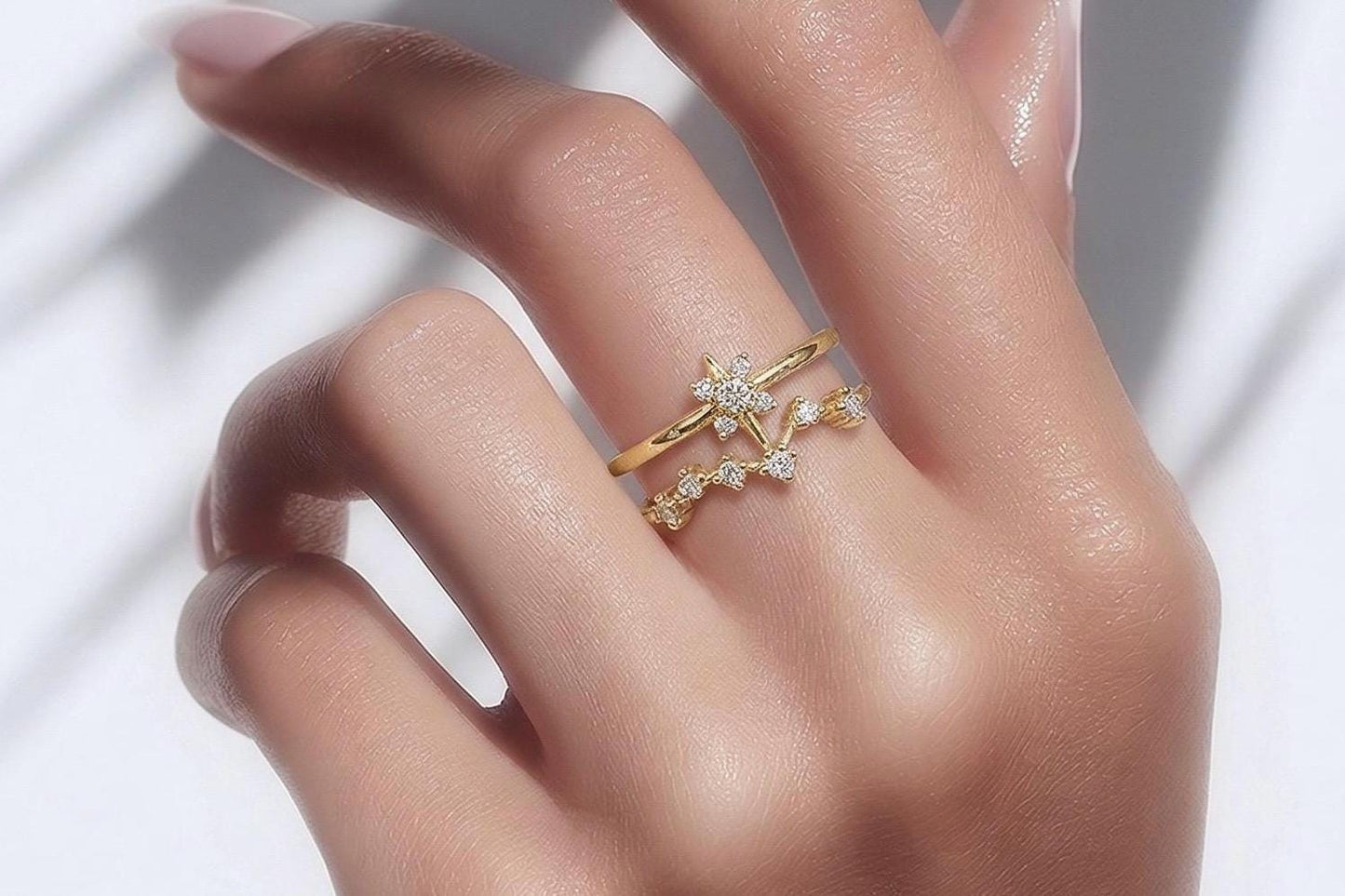Star Ring Adjustable Gold Plated Ring – Cubic Zirconia Celestial Jewelry