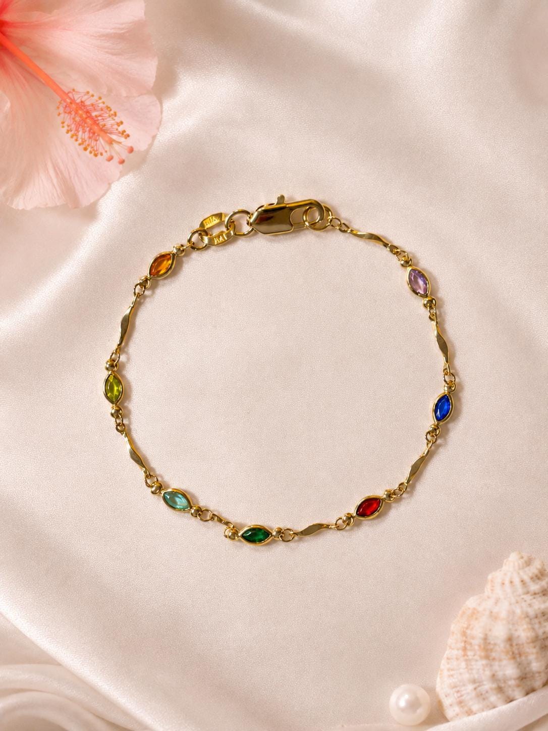 Dainty Gemstone Bracelet, Gold Filled Colorful Chain For Her, gift for her, colorful bracelet, dainty gold bracelet – handmade Hawaiian jewelry, Island Goddess Jewelry