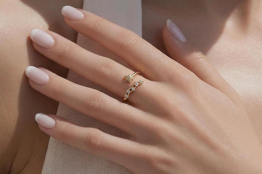 Star Ring Stainless Steel – Adjustable 14K Gold Plated Celestial Stackable Ring