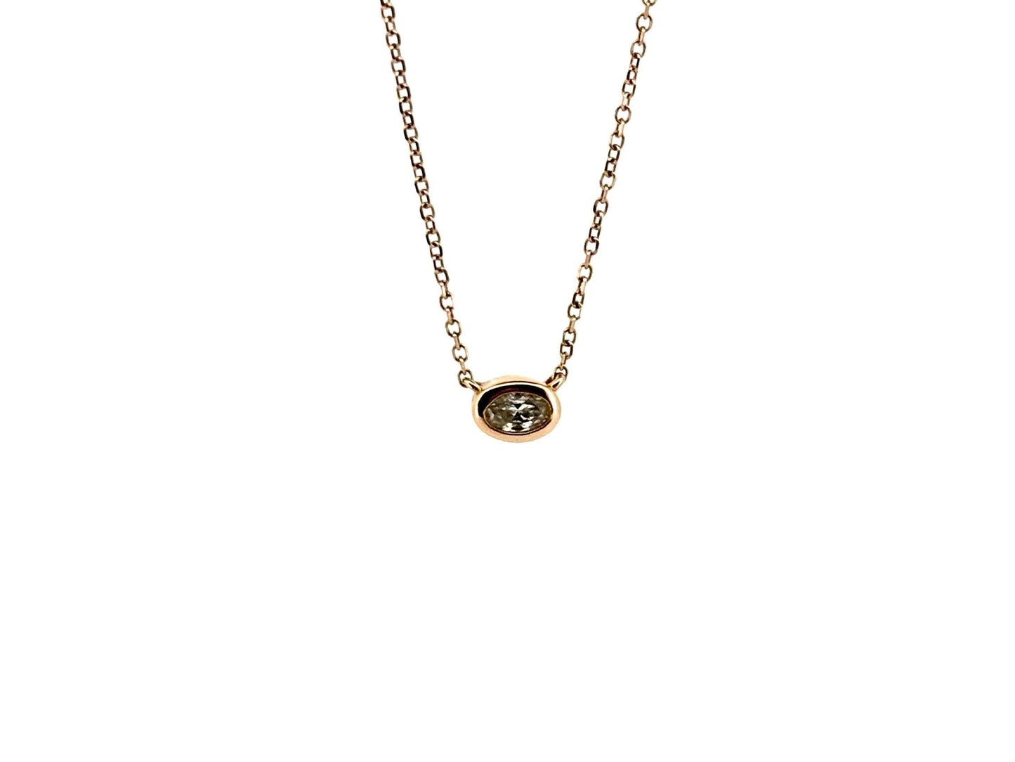 14K Rose Gold Oval Diamond Necklace, 0.10ct Solitaire, 18 Inch Chain, Dainty Minimalist Jewelry, Genuine Diamond Gift for Her