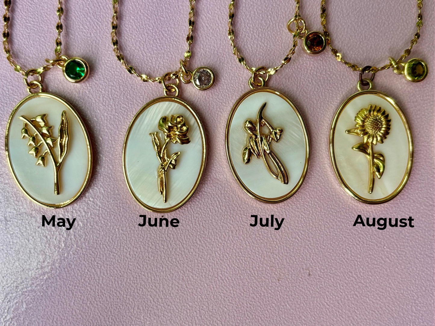 Birth Flower Necklace Stainless Steel 18K Gold Plated Necklace Birthstone Birthday Gift for Her - Gift for Mom , Gift for Girlfriend