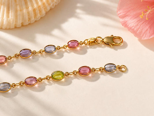 Dainty Gold Gemstone Bracelet, Pastel CZ Chain, Hawaii Made Gift, gift for her, 7th anniversary gift, best friend bracelet – handmade Hawaiian jewelry, Island Goddess Jewelry