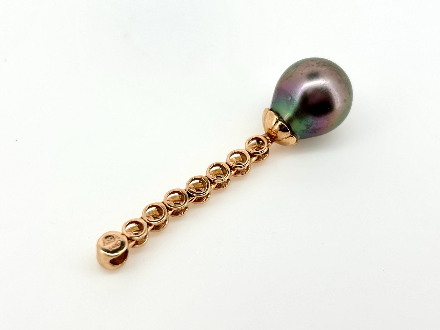 Genuine Natural Tahitian Pearl Necklace Black Pearl Pendant with 14K Rose Gold Diamond Necklace Birthday Gift for Her Diamond Pendant