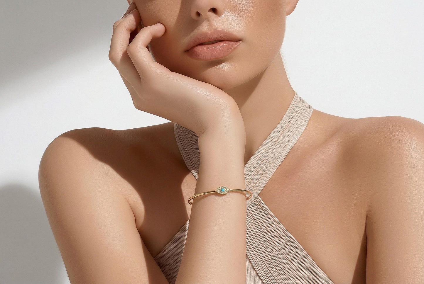 Evil Eye Bracelet – Adjustable 14K Gold Plated Stackable Protection Jewelry